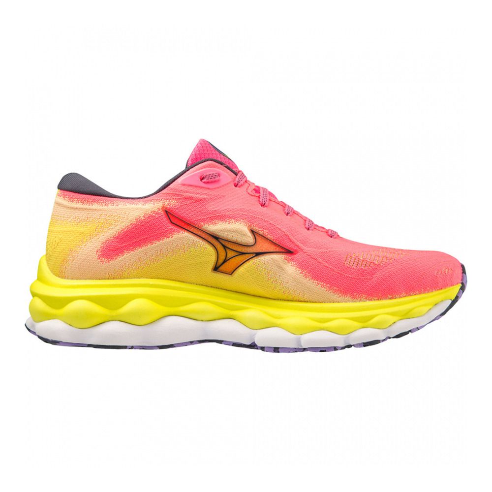 Mizuno WAVE SKY 7 - Chaussures running Femme high-vis pink/ombreblue/boltneon