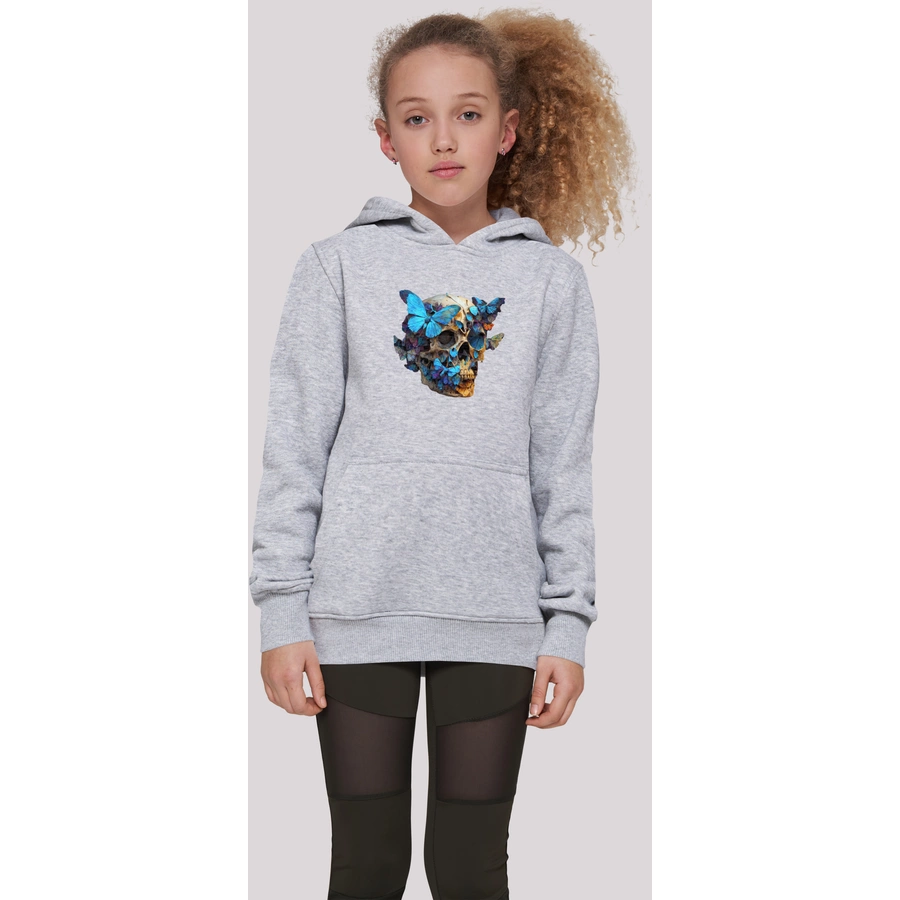 F4NT4STIC Hoodie Schmetterling Skull HOODIE UNISEX heather grey