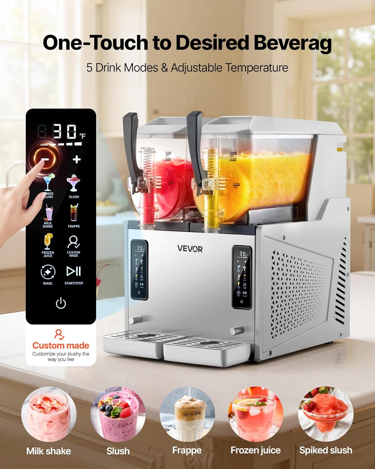 VEVOR Slush Maschine 2 x 3 L, Slusheis Eisbereiter 450 W (kein Eis nötig), Elektrische Margarita-Maschine mit Selbstreinigungsfunktion, Geeignet für Frozen Margaritas Frappés Milchshakes Shakes