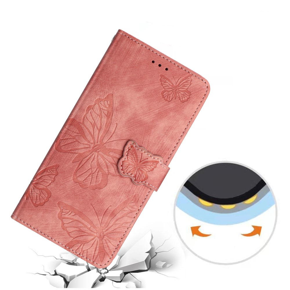 Samsung Galaxy S24 Ultra Leder Tasche Wallet   Trageschlaufe - Butterflies Imprint - Rosa