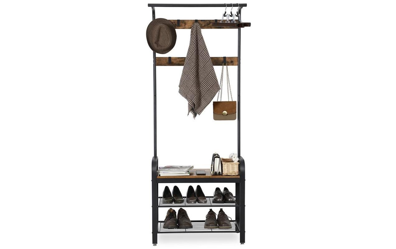 Garderobe mit Schuhablage 183 cm, Braun/SchwarzKleiderständer mit Sitzbank