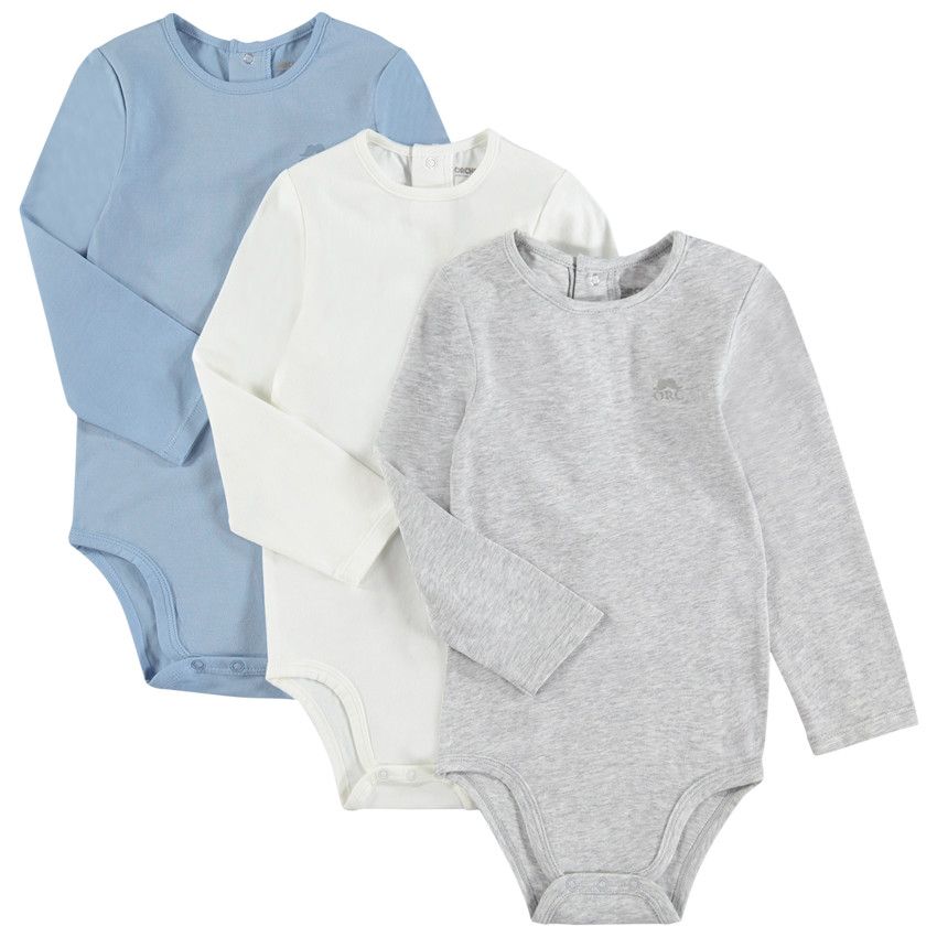 Lot de 3 bodies manches longues avec logo ton sur ton - Bleu