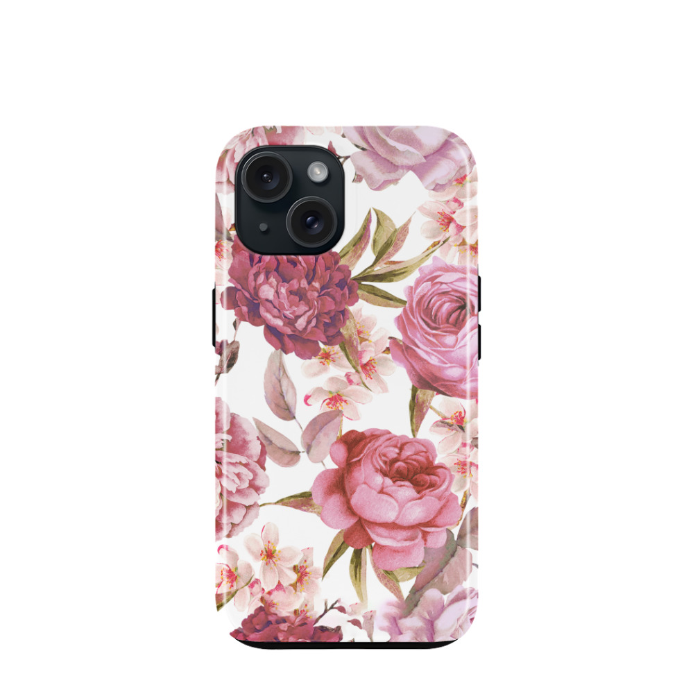 iPhone 15 Hybrid (Kunststoff / Gummi) Hülle Wildrosen - Pink