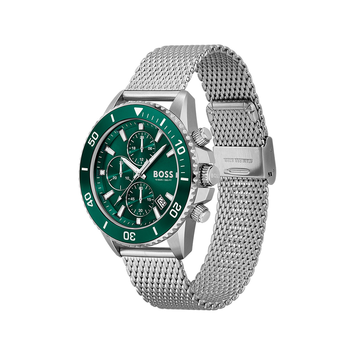 Montre BOSS athleisure homme chronographe, bracelet acier argent
