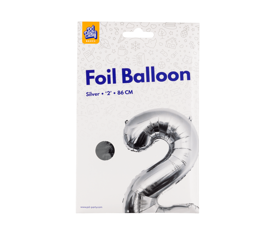 2 Jaar Cijfer Ballon Zilver Leeg 86cm