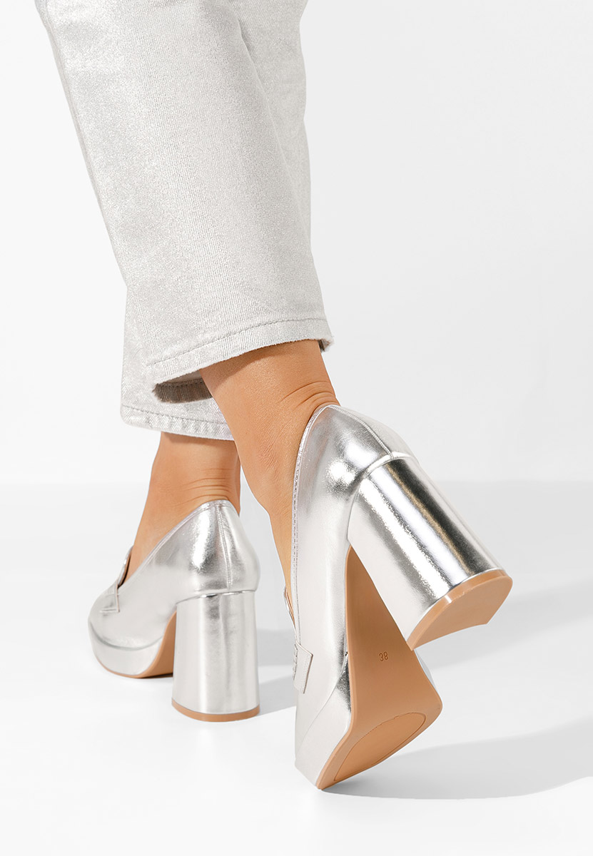 Mocassins à talon argent Alidia