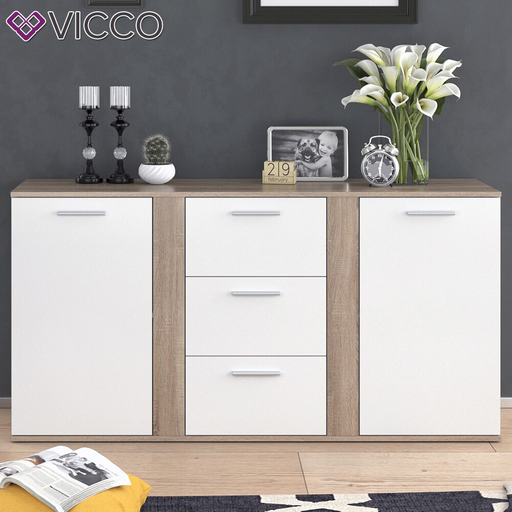 VICCO Sideboard NOVELLI Highboard weiß sonoma Kommode Anrichte Schrank 2 Türen