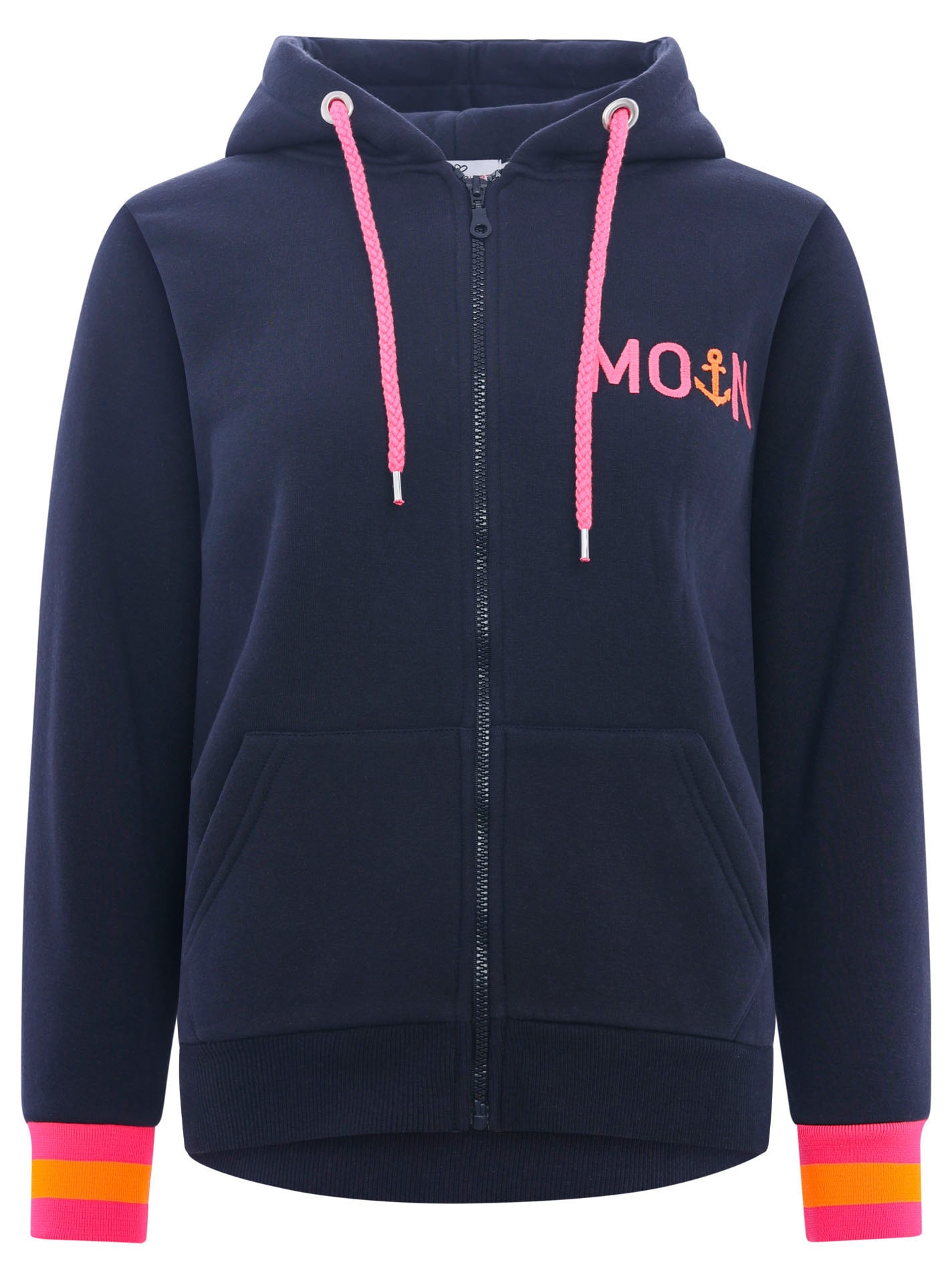 Zwillingsherz Kapuzensweatjacke Regular Fit, Stickerei, Reissverschluss, Langarm, Kontast-Details