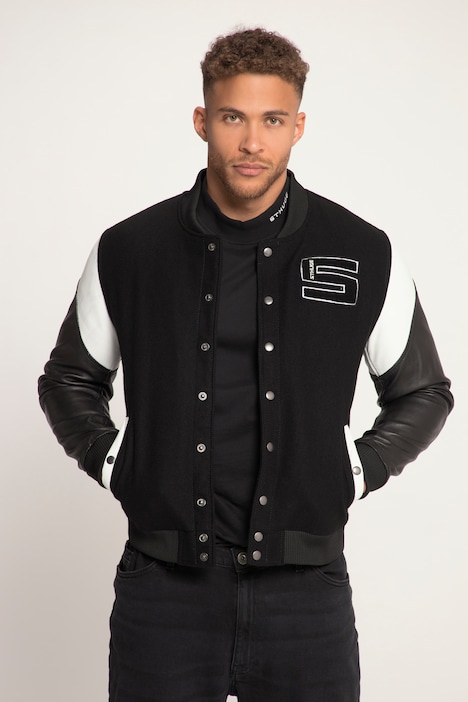 STHUGE College-Bomberjacke, Echt Leder-Ärmel, bis 7 XL