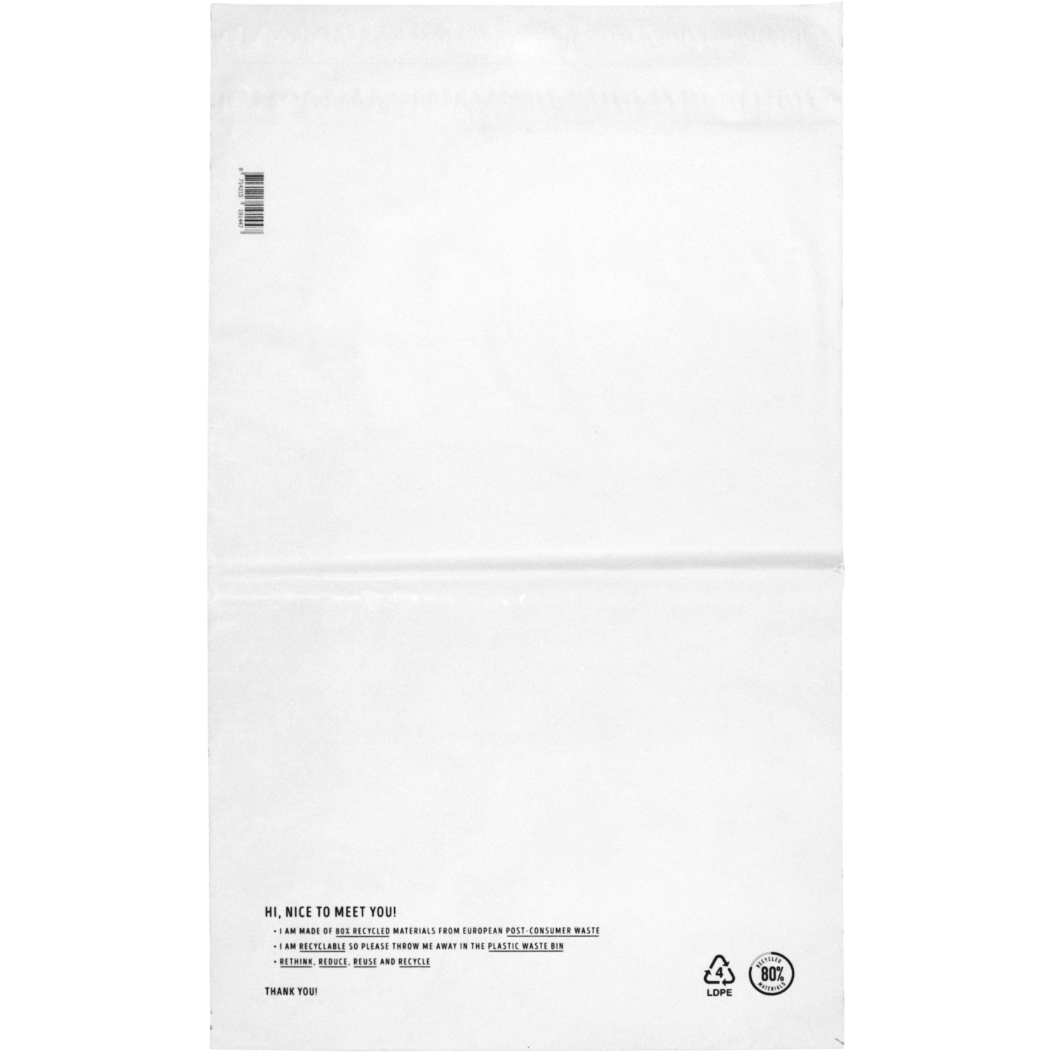 Zak, Verzendzak, Gerecycled LDPE, 36x54cm, 65my, wit