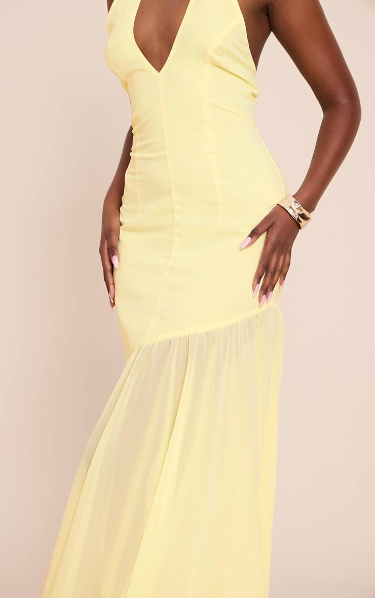 Citron Robe Longue En Mousseline Col Licou Taille Basse