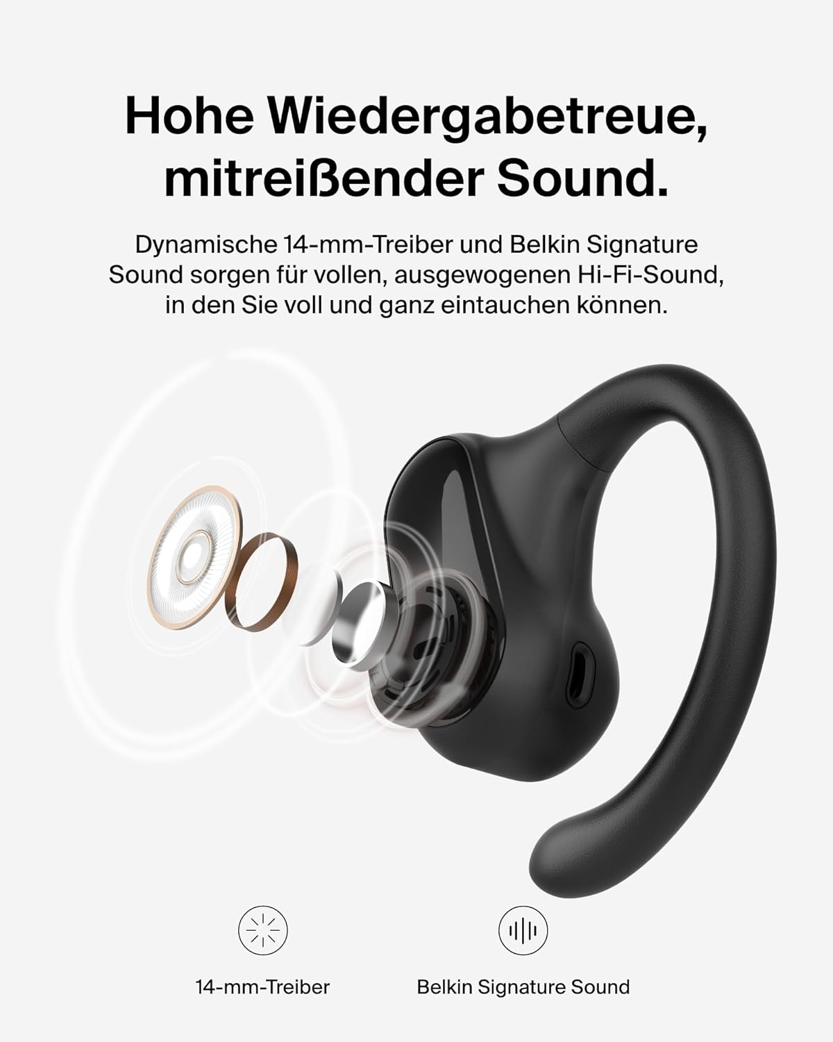 SoundForm ClearFit Bluetooth 5.3 Open-Ear Kopfhörer mit Ladecase und IPX5 (AUC013CTBK) - Schwarz