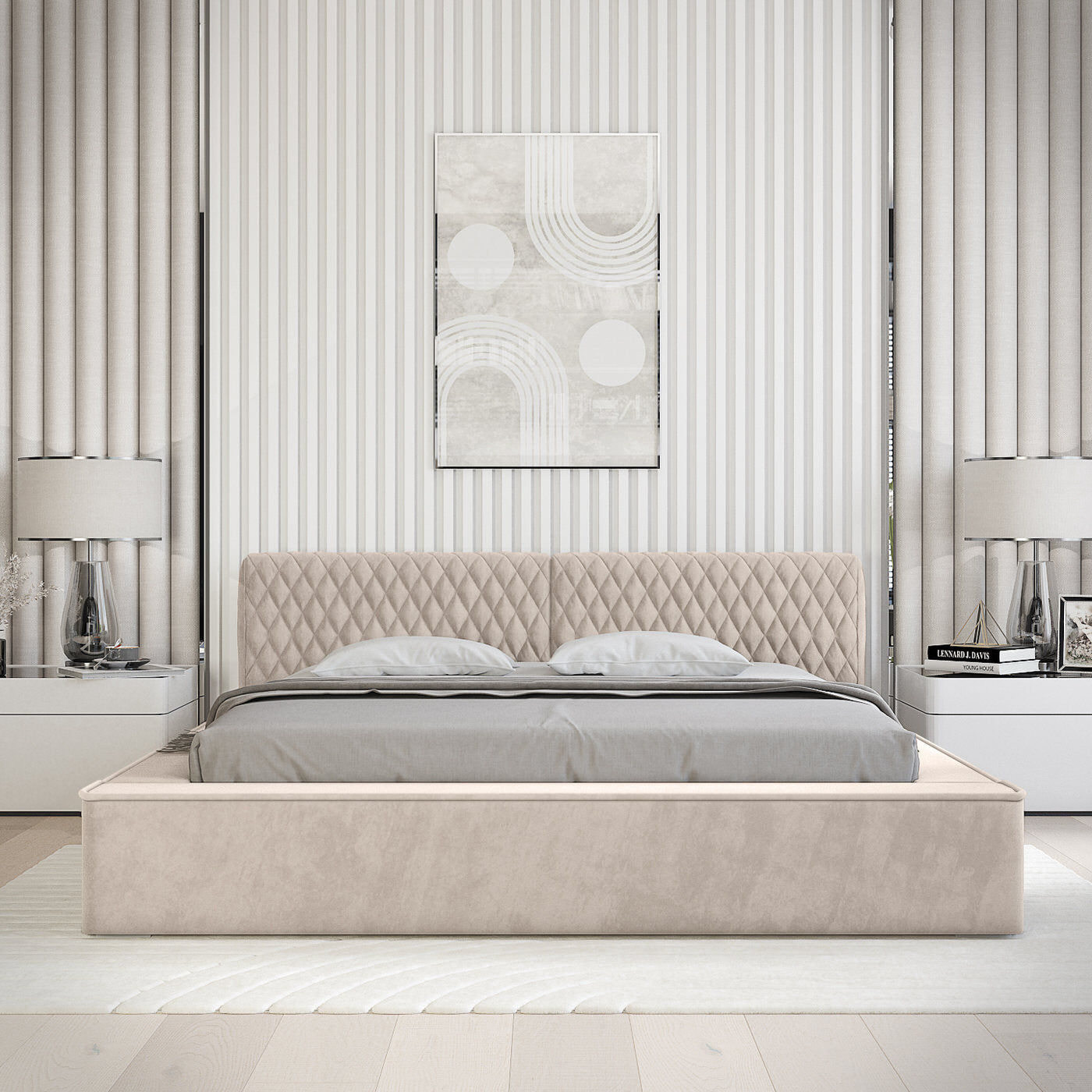 Trae Mobler Azurro 140 x 200 cm Gestoffeerd Bed Beige
