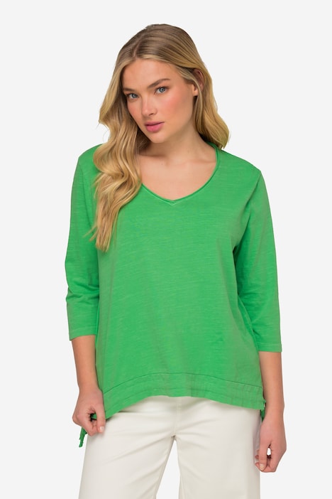 T-Shirt, V-Ausschnitt, Halbarm, Saum mit Raffung OEKO-TEX MIG