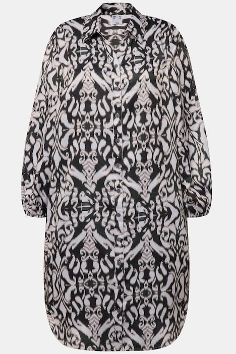 Longbluse, Alloverdruck, Hemdkragen, Langarm, Seitenschlitze