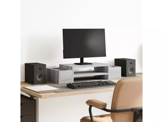 Support de moniteur et rangement sonoma gris bois d'ingénierie
