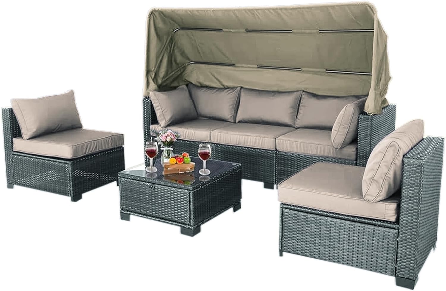 HTI living Loungemöbel Grau/Beige 6-teiliges Set Outdoor Sofa Gartenlounge Gartensofa