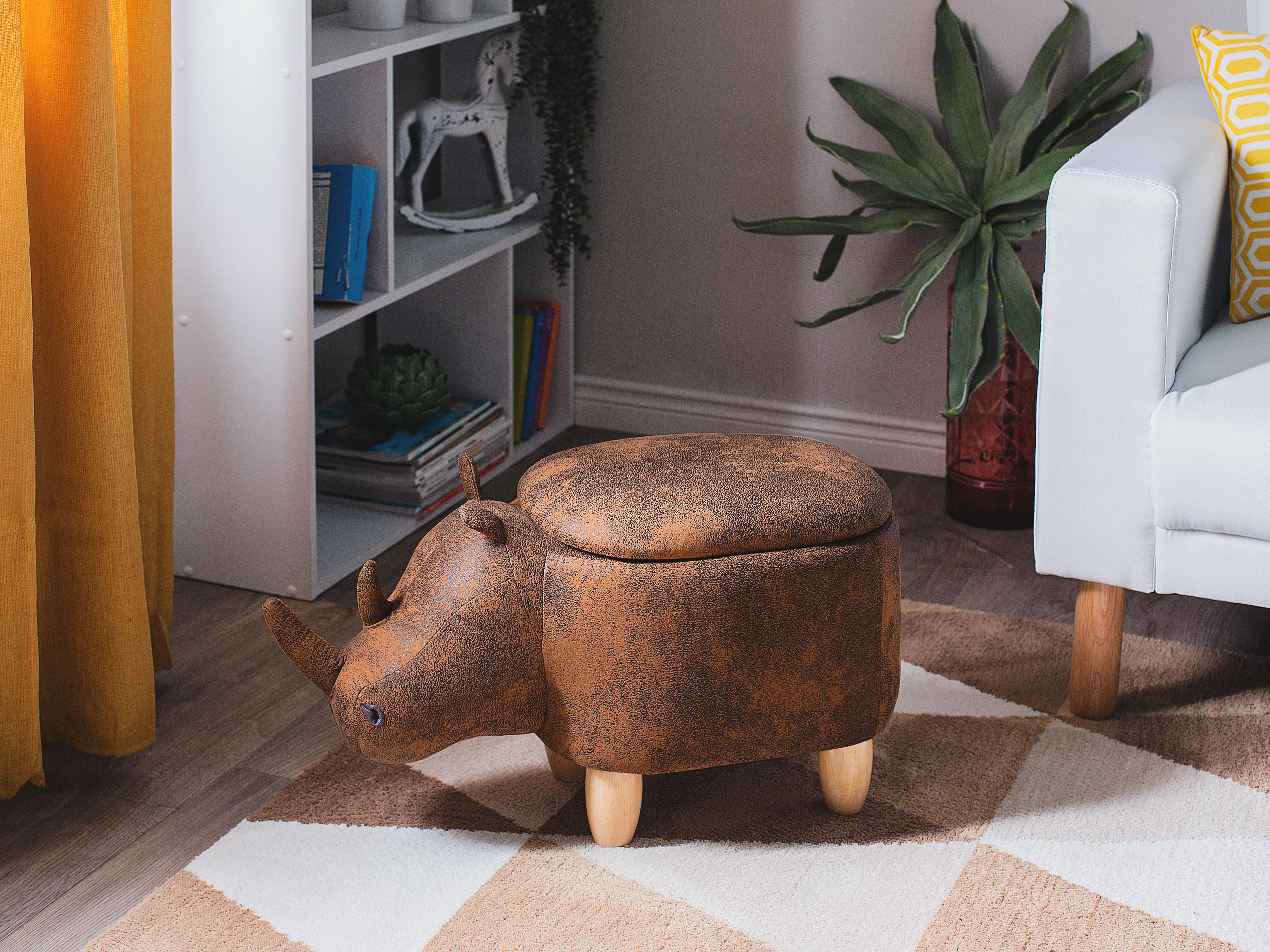 Dierenpoef met opbergruimte RHINO Kunstleer Lichtbruin Neushoorn