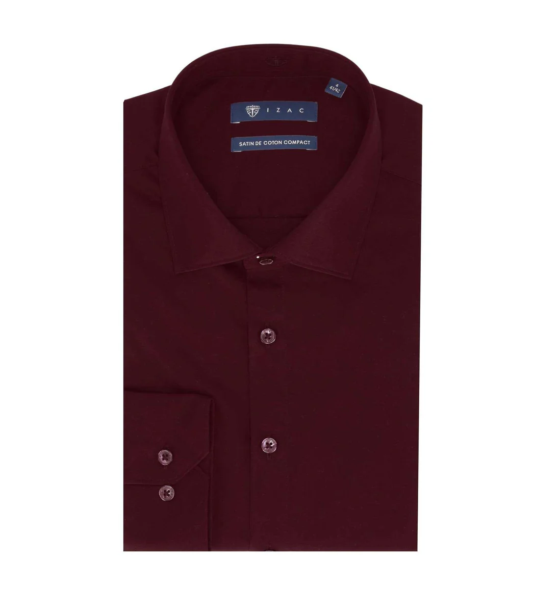 Chemise slim en satin de coton bordeaux SATINSLIM
