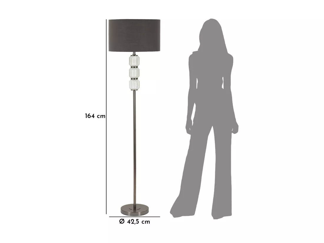 Lampe sur Pied Bright One - Lampe Moderne avec Base en Verre Blanc et Abat-jour en Velours Gris, Design Élégant Ø 42,5x164 cm