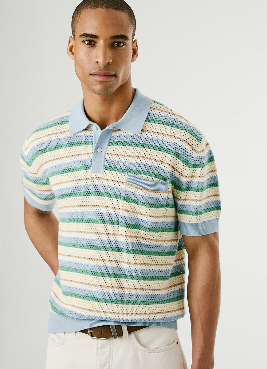 PEPE JEANS<br>Camisa polo de crochê com listras