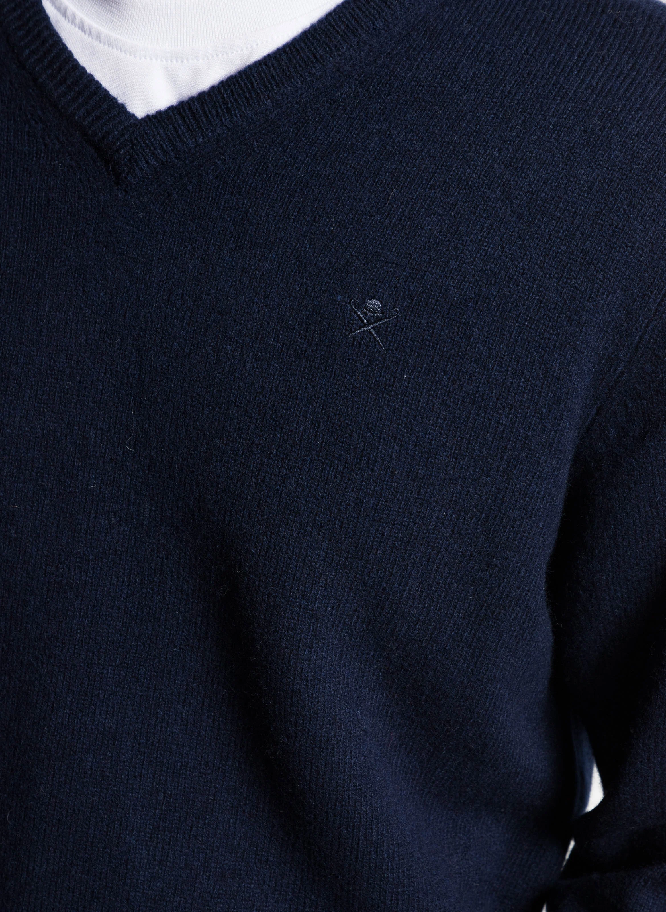 Pull regular-fit col V brodé en laine | Bleu
