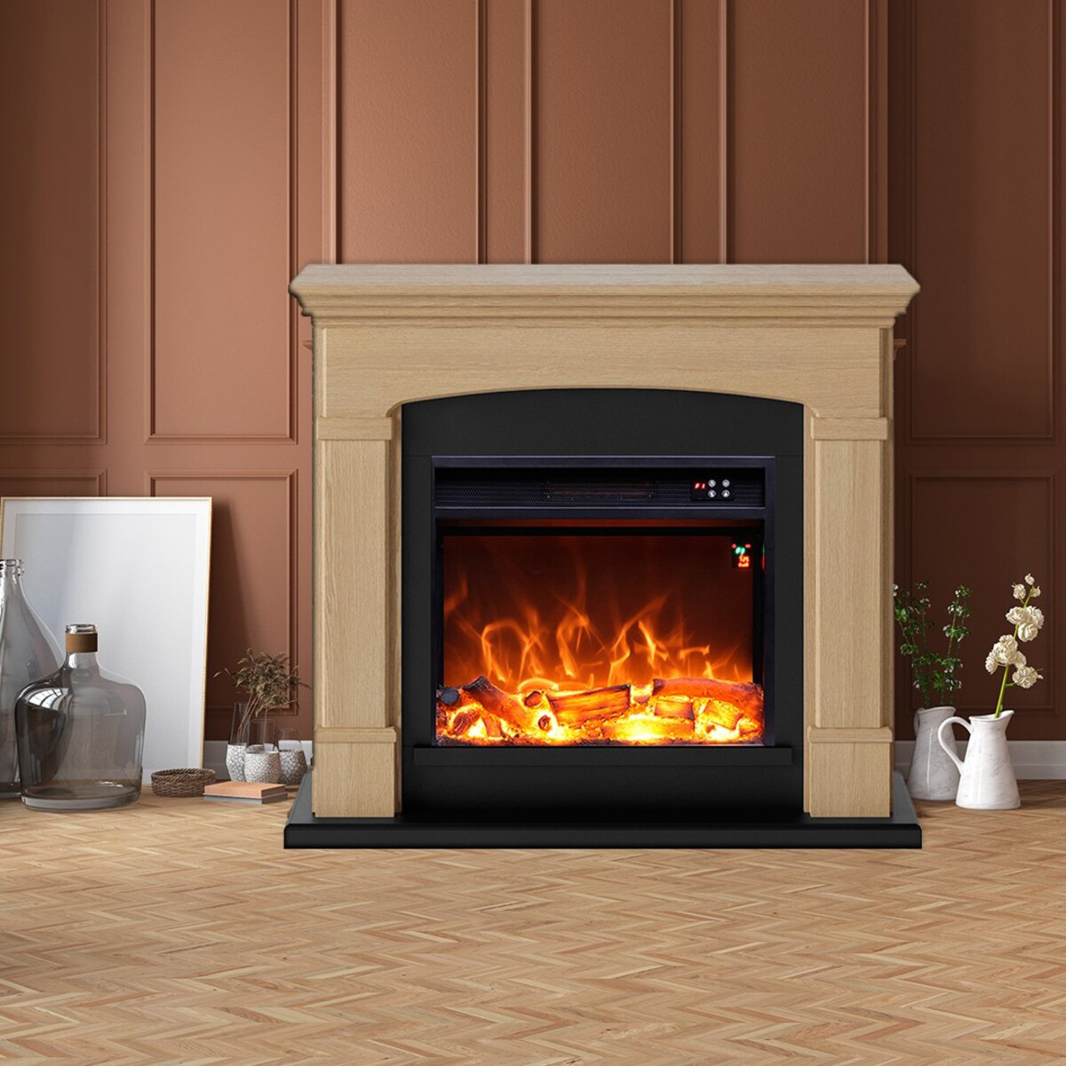 Cheminee murale 1500w caminetto fuego monica oak