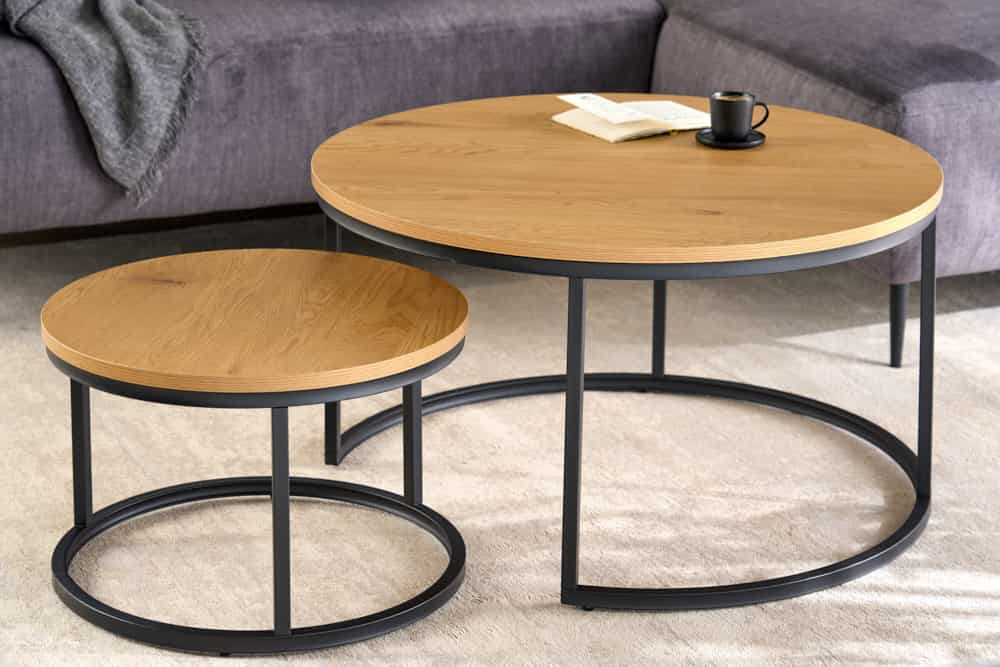 Runde Couchtische 2er Set ELEGANCE 80cm natur Wildeiche Holz-Design schwarzes Metallgestell