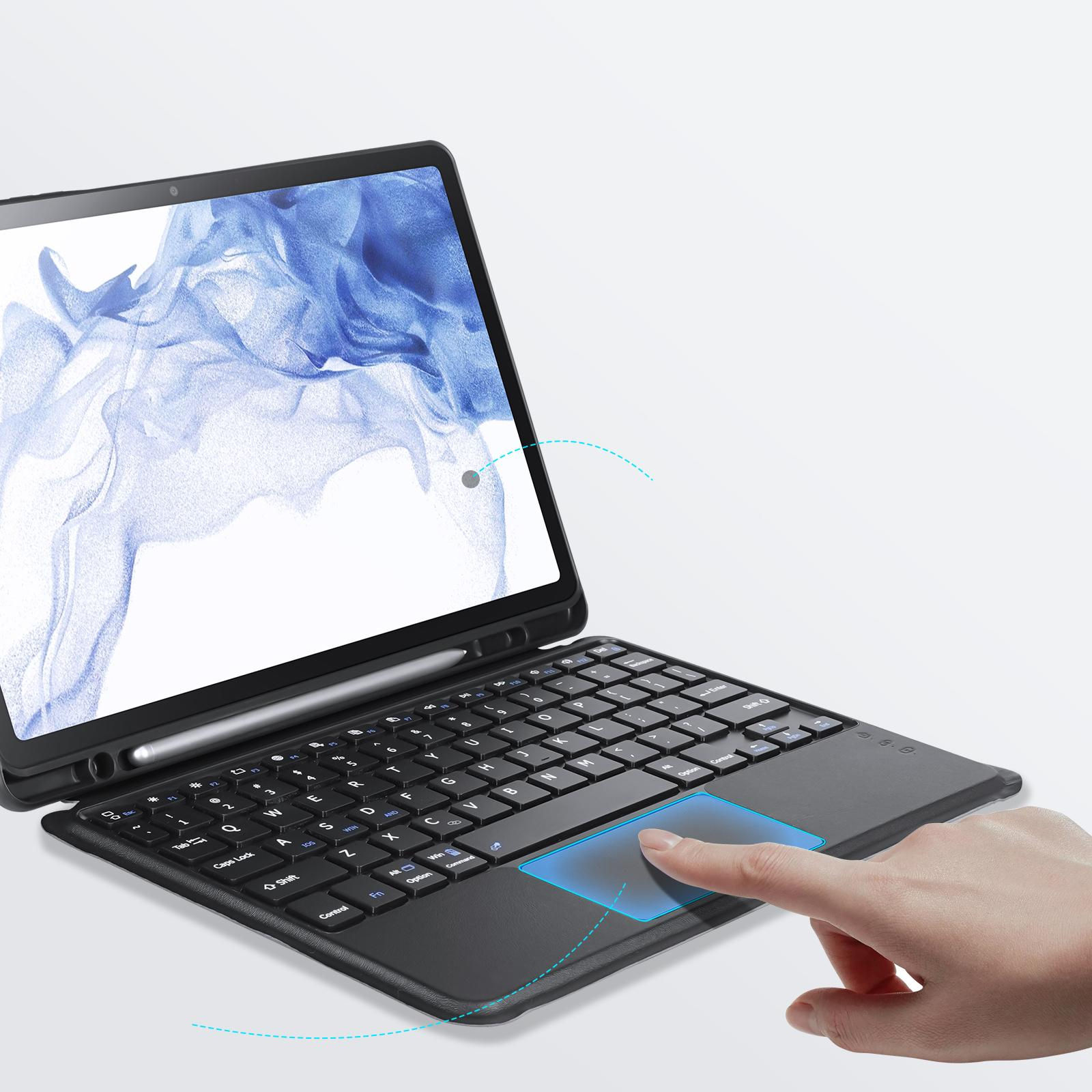 2in1 Samsung Galaxy Tab S8 / S7 Leder Tasche Magnetische Bluetooth Tastatur   S-Pen Halterung (QWERTY) - Schwarz