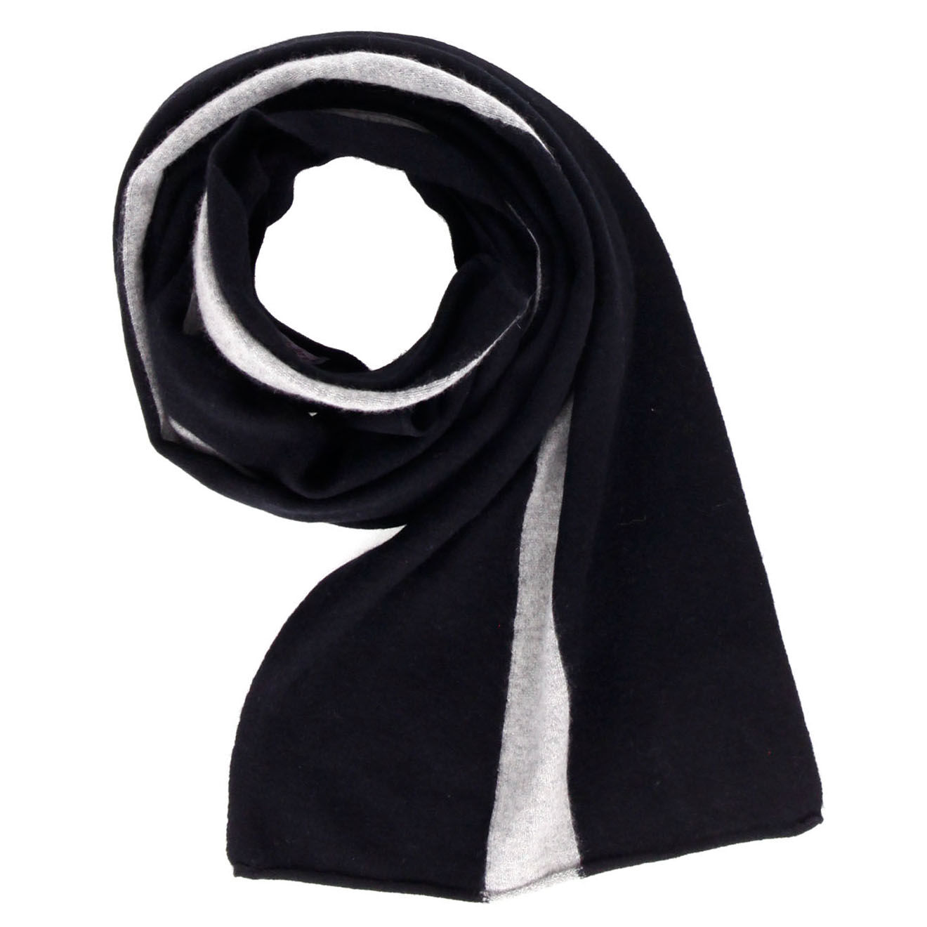 Miss Cashmere Echarpe 100% Cachemire bicolore noir/gris chiné clair 192x28 cm