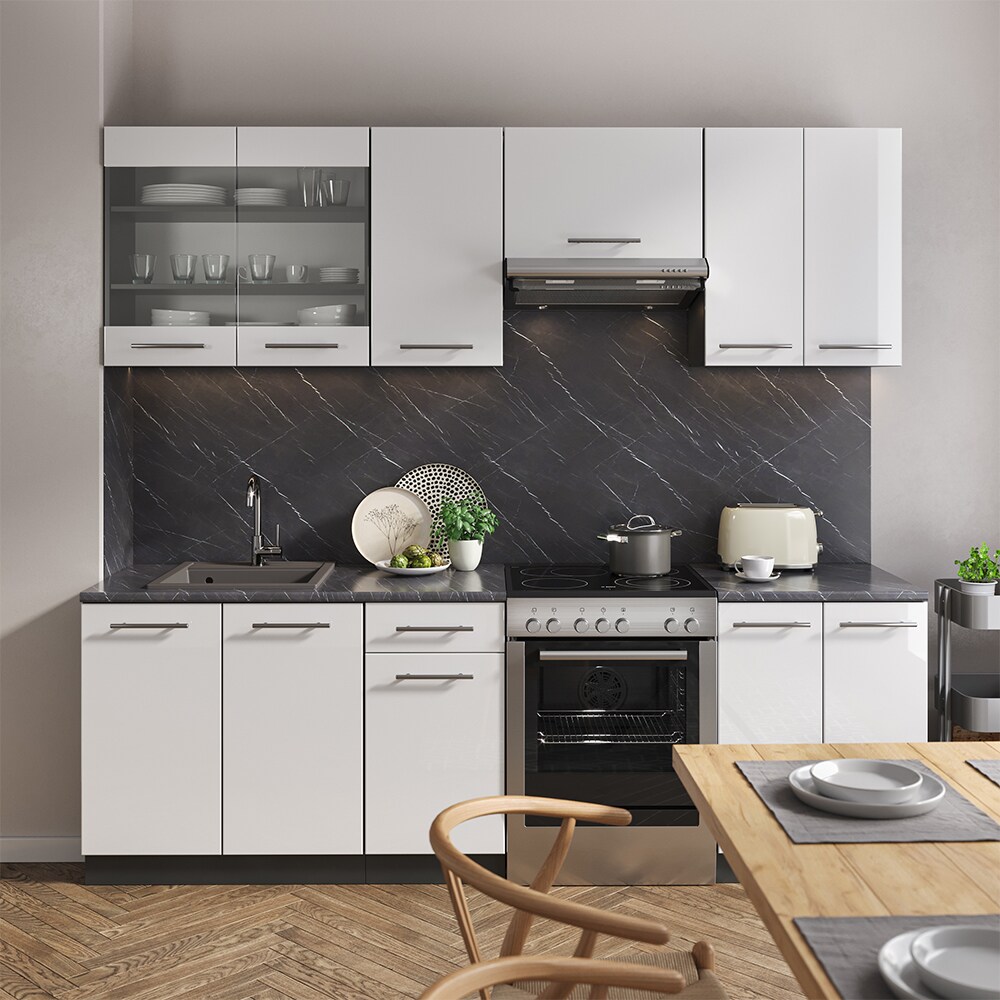 VICCO Küche Fame-Line Küchenzeile Küchenblock Einbauküche 240cm Weiß Hochglanz