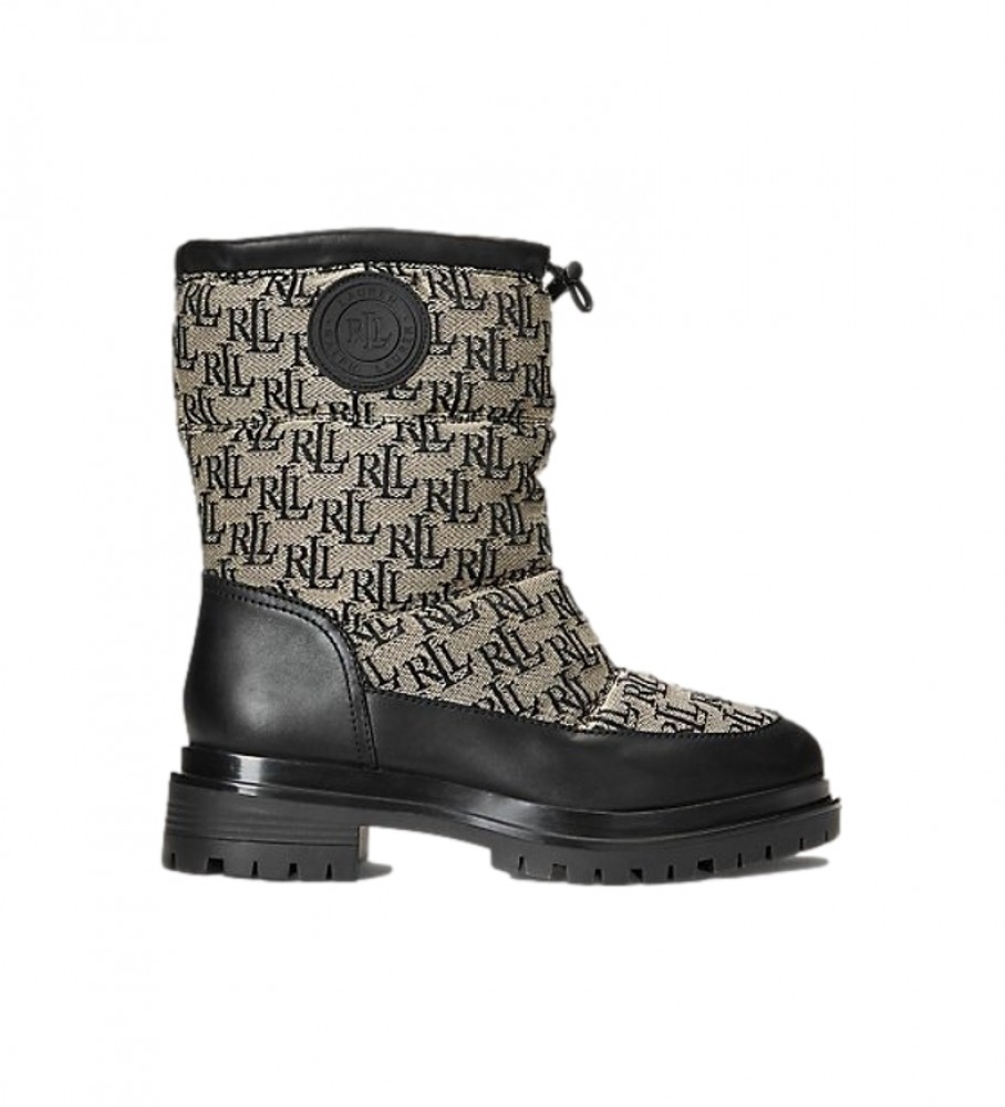 Botas de cano curto Ralph Lauren em couro jacquard com monograma preto