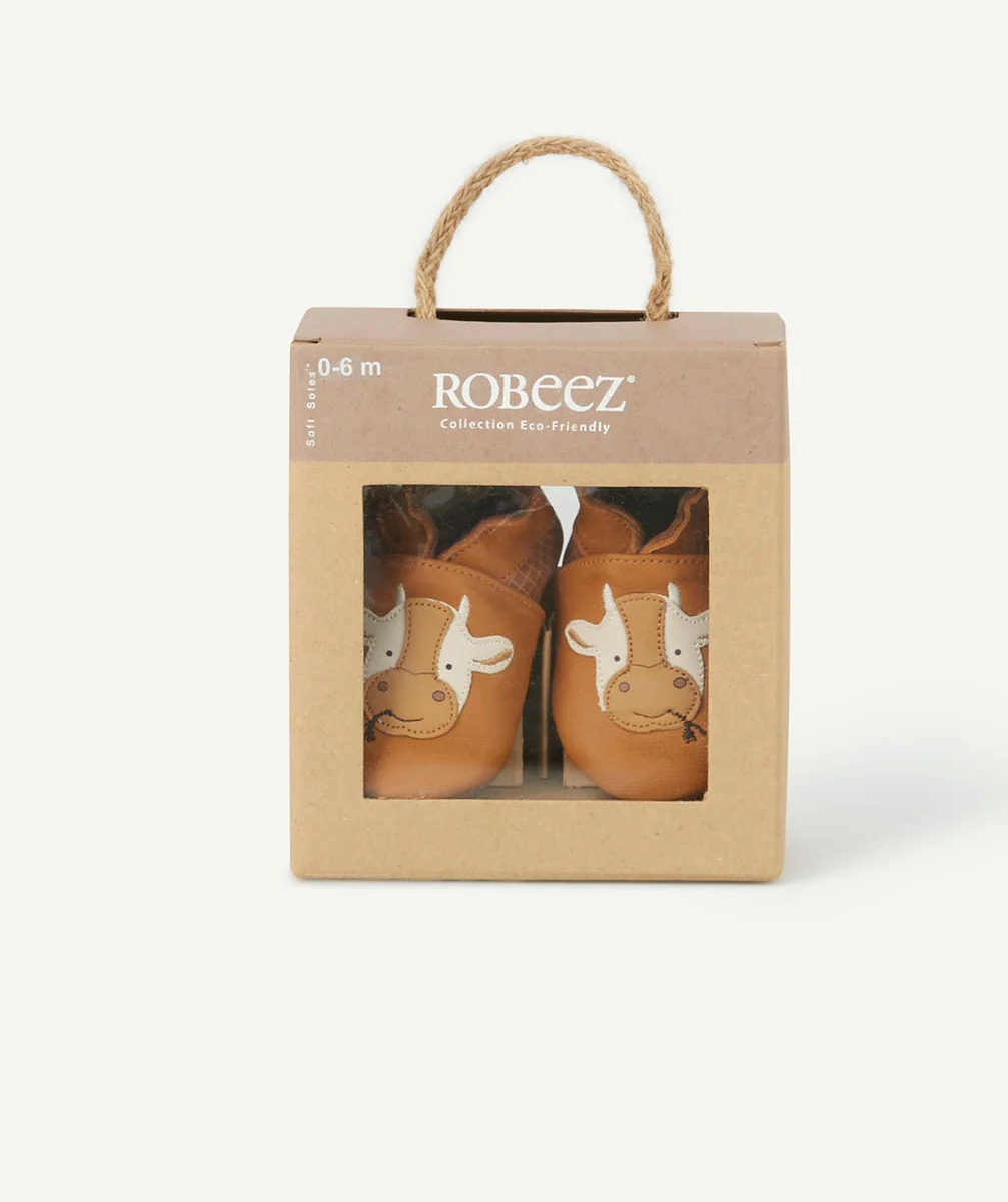 ROBEEZLES CHAUSSONS EN TANNAGE VÉGÉTAL CAMEL AVEC VACHES