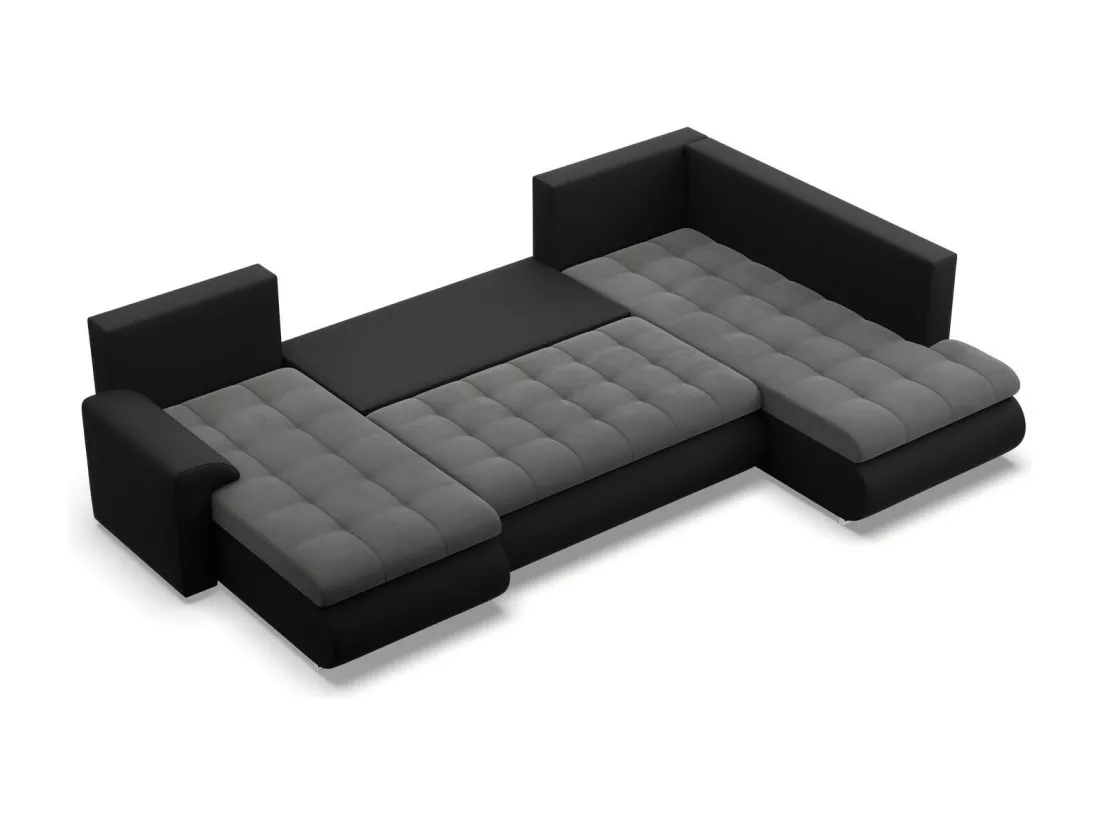 Canapé d'angle en U avec fonction sommeil, Ottoman, Gris foncé + Noir
