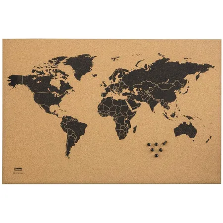 Idena Pinnwand Weltkarte + 6 Nadeln, 60 x 40 cm, Kork