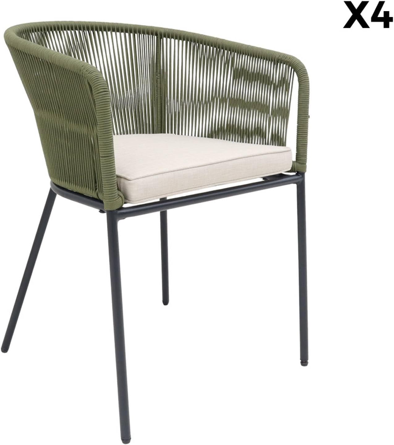 sweeek - 4er-Set Gartensessel aus verzinktem Stahl mit Seilbespannung - Santos