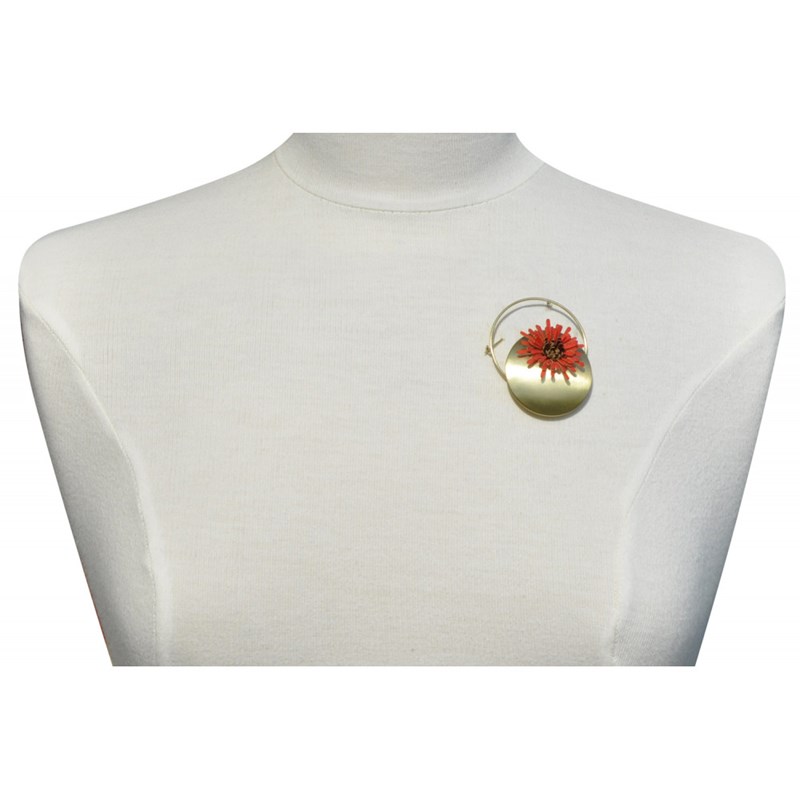Broche Laiton Anneau Capsule et Anémone en Cuir