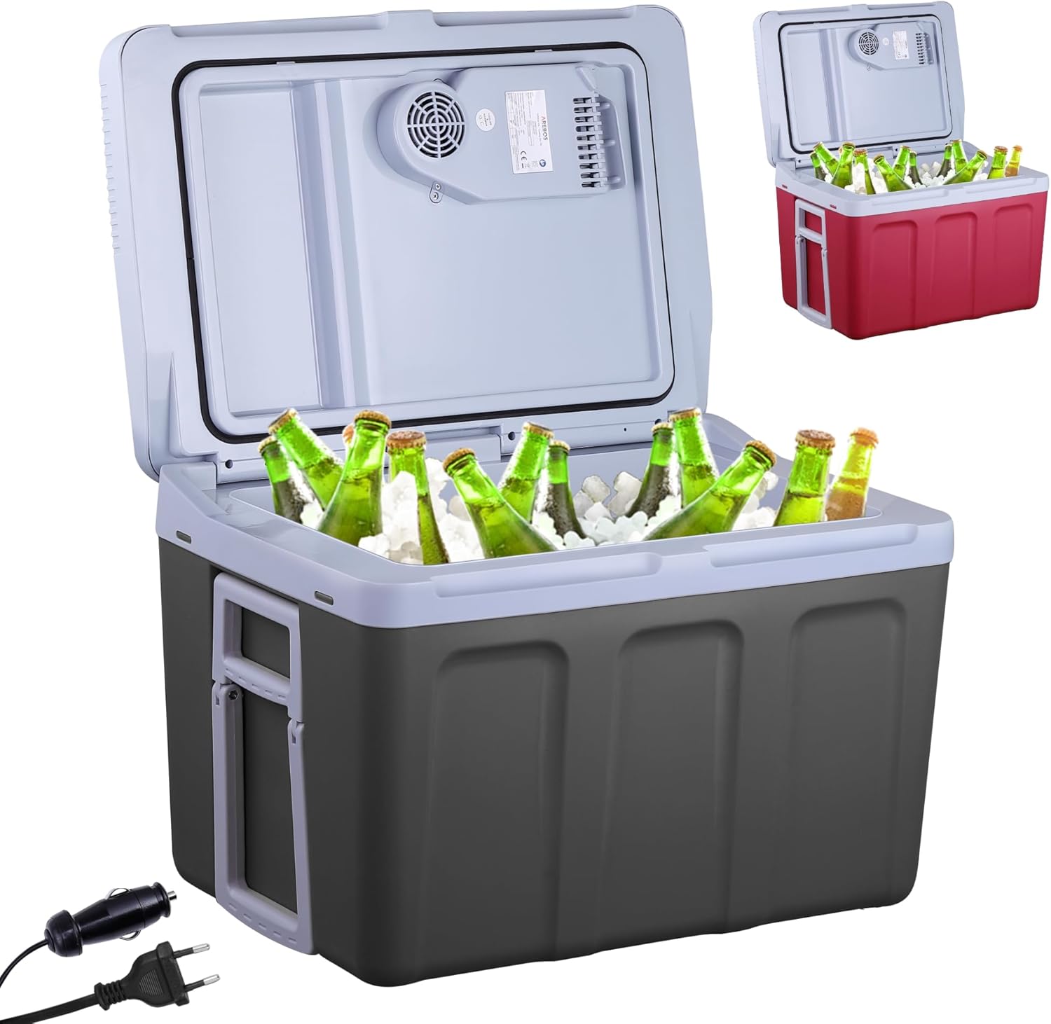 Arebos 40 Liter Kühlbox | zum Kühlen & Warmhalten | Mini Kühlschrank | Mobil Kühlschrank mit ECO Modus | 12/230 V für Auto & Steckdose | elektrische Kühlbox | Kühltasche | Isoliertasche | Anthrazit