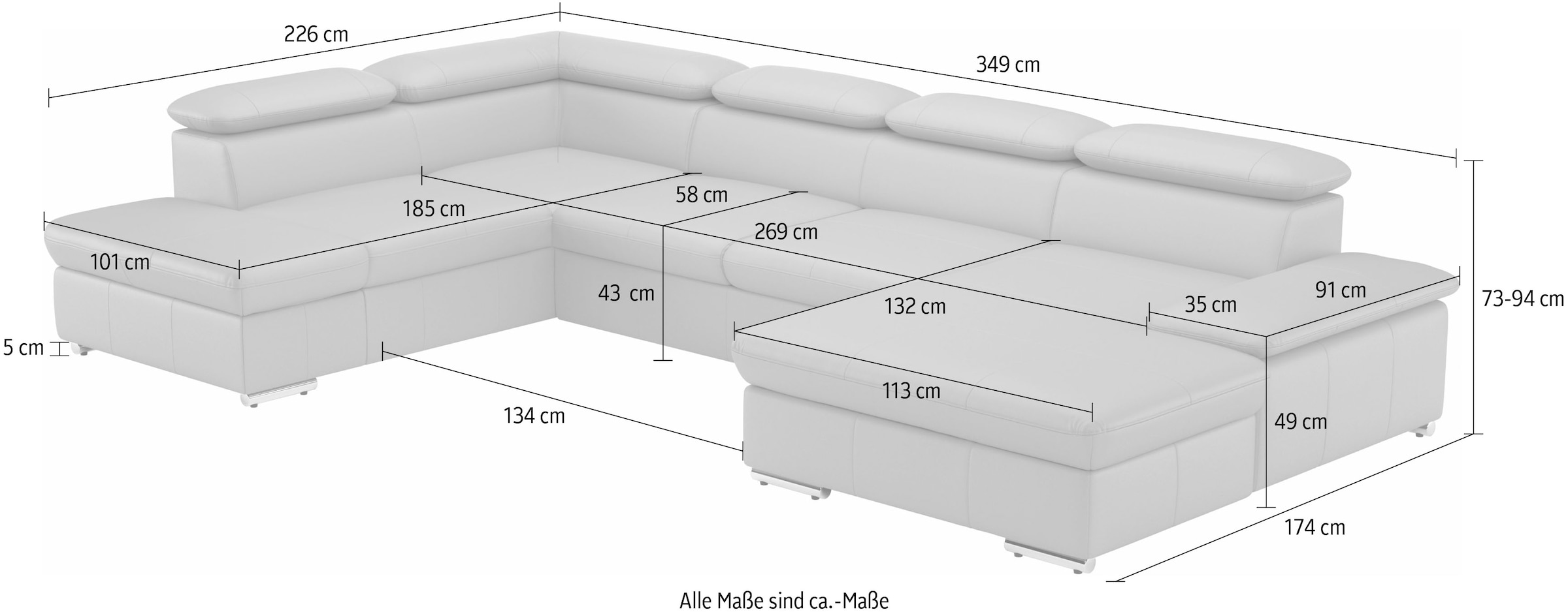 sit&more Wohnlandschaft »Valantine U-Form, B: 349 cm« mit Arm- & Kopfteilverstellung, optional mit Bettfunktion