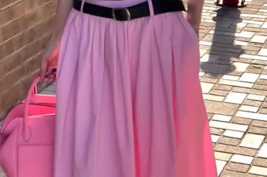 innomori - Set: Mock Neck Plain Tank Top + High Waist Maxi A-Line Rok