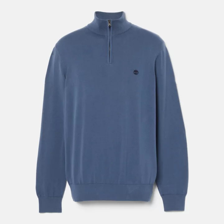 Pull à encolure zippée en coton Williams River pour homme en bleu