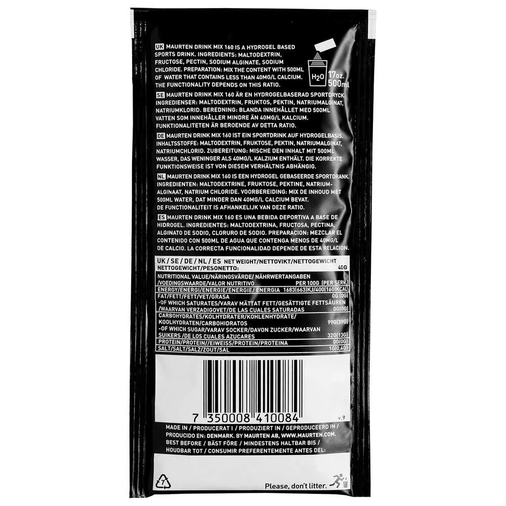 Mistura para Bebida Maurten 160, Caixa com Dose Única de 40g, Sabor Neutro, 18 unidades