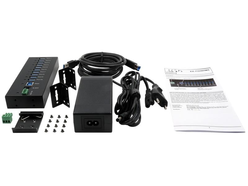 Exsys USB-Hub EX-11230HMS 10-Port USB 3.0 HUB für Tisch, Wand- und DIN-Rail Montage