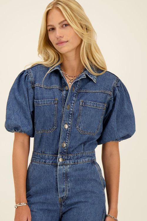 Donkerblauwe denim jumpsuit