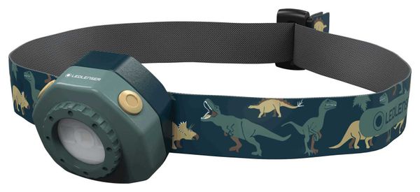 Lampe Frontale LED pour enfant KIDLED4R motif Dinosaures | Version Rechargeable | 40 Lumens | 18h d'autonomie | 9m de distance d'éclairage | LEDLENSER