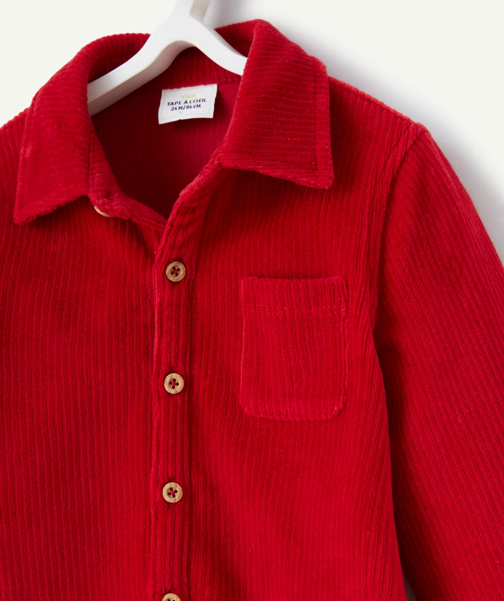 CHEMISE MANCHES LONGUES BÉBÉ GARÇON EN VELOURS CÔTELÉ ROUGE