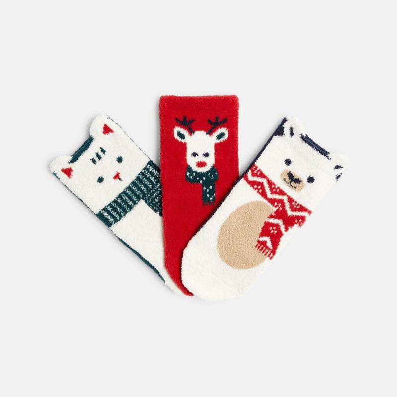 Chaussettes bouclettes animaux d'hiver bébé garçon (lot de 3) Rouge