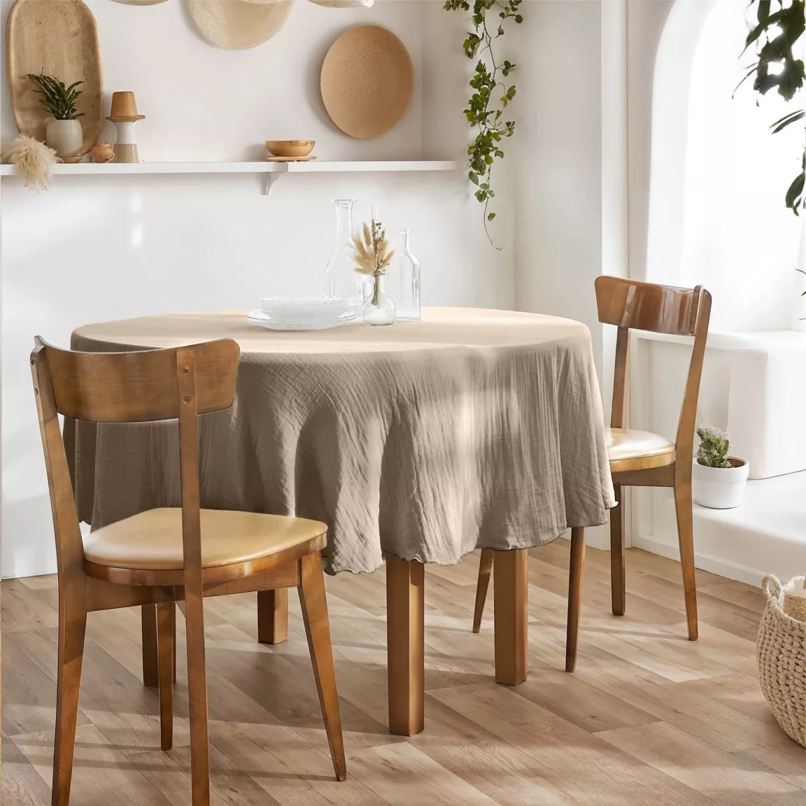 Nappe ronde gaze de coton (180 cm) Gaïa Ficelle
