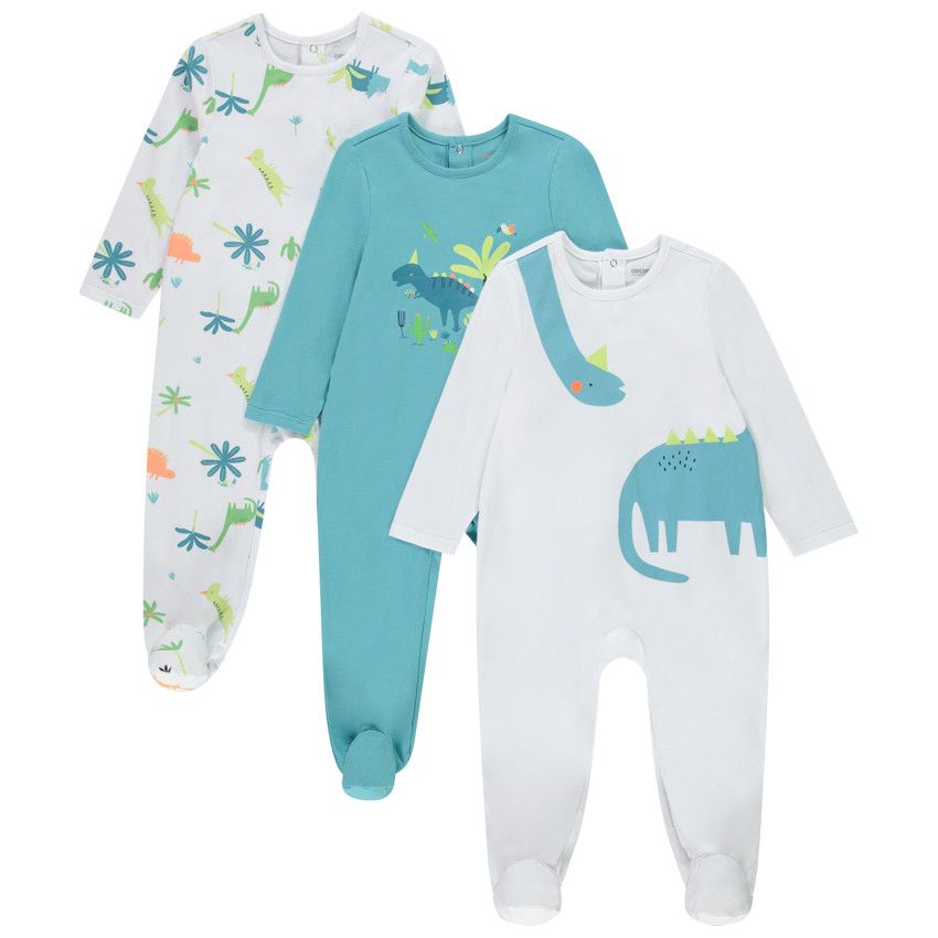 Lot de 3 dors-bien motifs dinosaures pour bébé garçon - Blanc