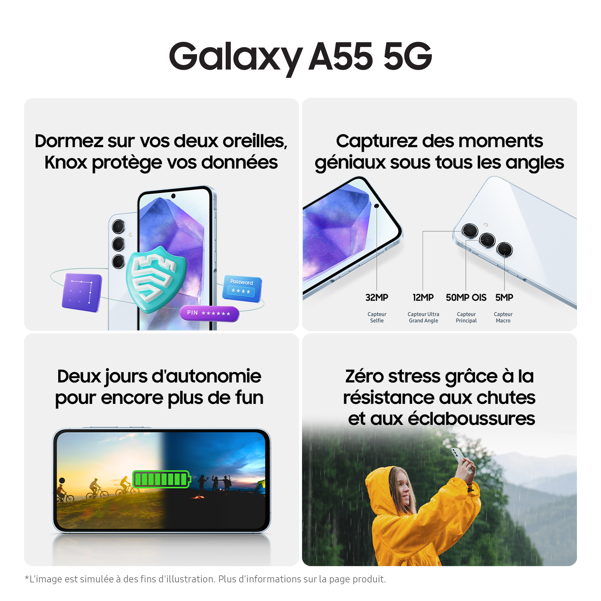 Samsung Galaxy A55 - 5G - 8/128Go - Lilas
